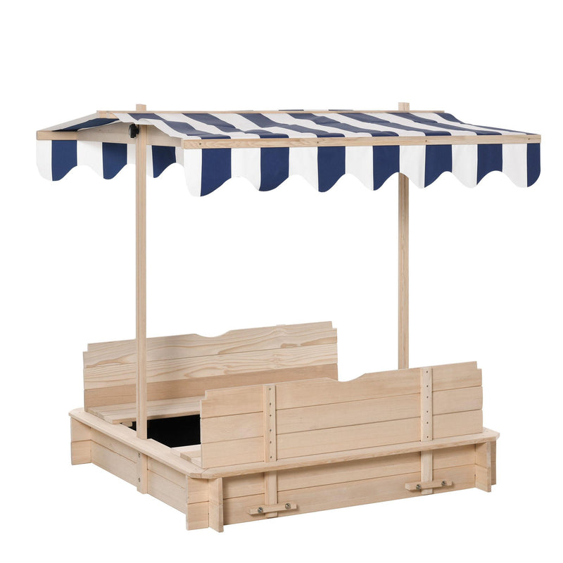 Sabbiera da Esterno con Tettuccio Parasole 106x106x121 cm in Legno Bianco e Blu