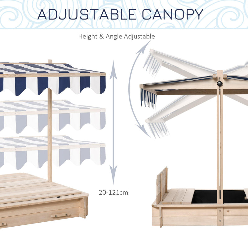 Sabbiera da Esterno con Tettuccio Parasole 106x106x121 cm in Legno Bianco e Blu