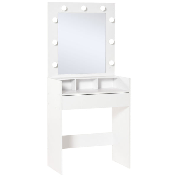 Coiffeuse Chambre avec Miroir et LED 70x40x160 cm en Aggloméré Blanc prezzo