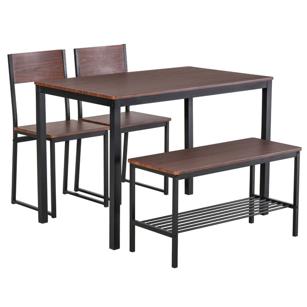 online Ensemble de Table 2 Chaises et Banc en Métal et Bois Noir et Marron