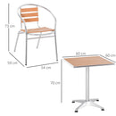 Set Tavolo e 2 Sedie da Giardino in Alluminio Effetto Legno