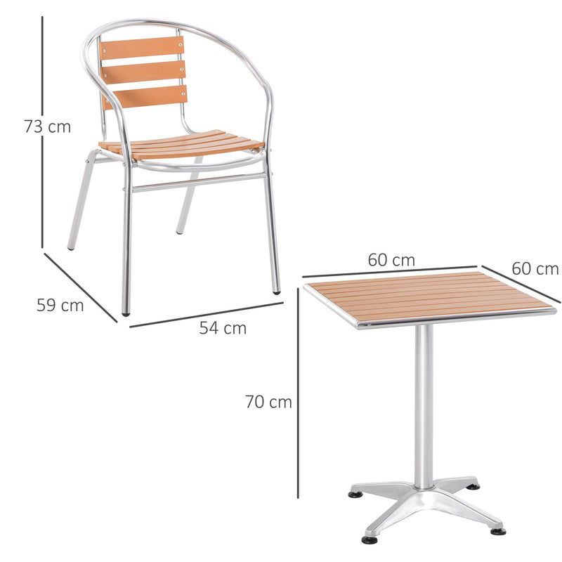 Set Tavolo e 2 Sedie da Giardino in Alluminio Effetto Legno