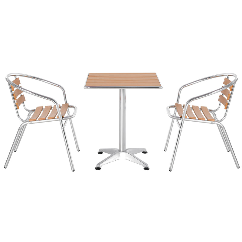 Set Tavolo e 2 Sedie da Giardino in Alluminio Effetto Legno