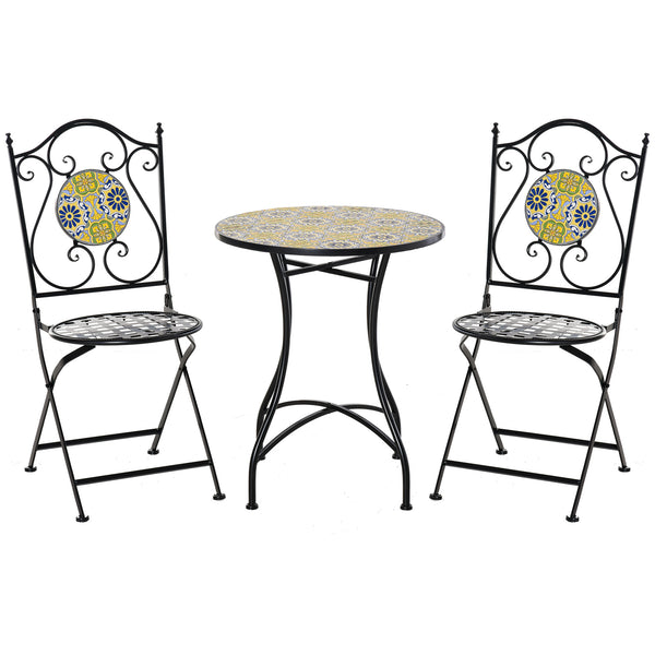 prezzo Table de jardin en métal et 2 chaises pliantes avec mosaïque colorée