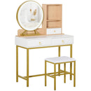 Consolle Trucco 90x40x125 cm con Specchio e Sgabello Bianco