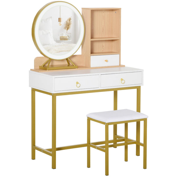 Console de maquillage 90x40x125 cm avec miroir et tabouret blanc online