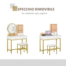 Consolle Trucco 90x40x125 cm con Specchio e Sgabello Bianco
