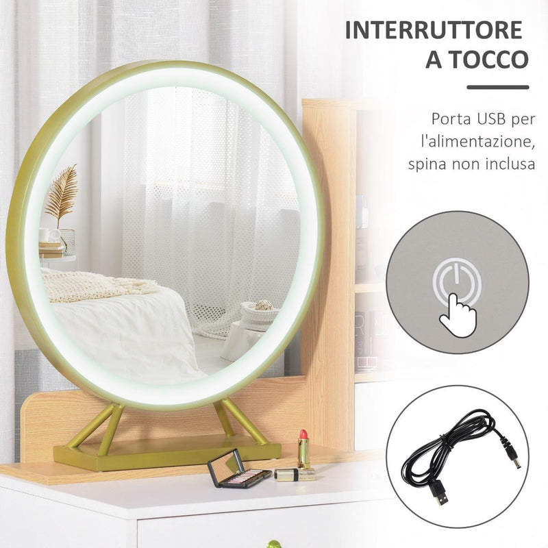 Consolle Trucco 90x40x125 cm con Specchio e Sgabello Bianco