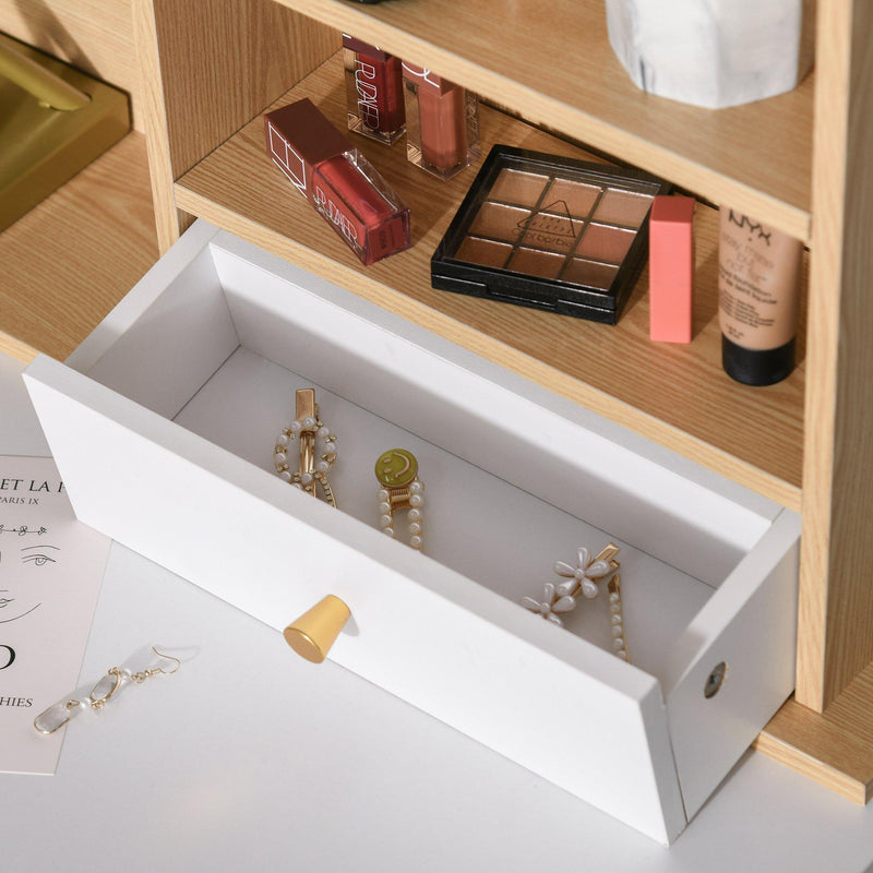 Consolle Trucco 90x40x125 cm con Specchio e Sgabello Bianco