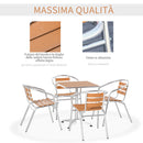 Set Tavolo e 4 Sedie da Giardino in Alluminio Effetto Legno