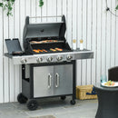 Barbecue a Gas GPL  4 Fuochi 3kW con Fornello Laterale Acciaio