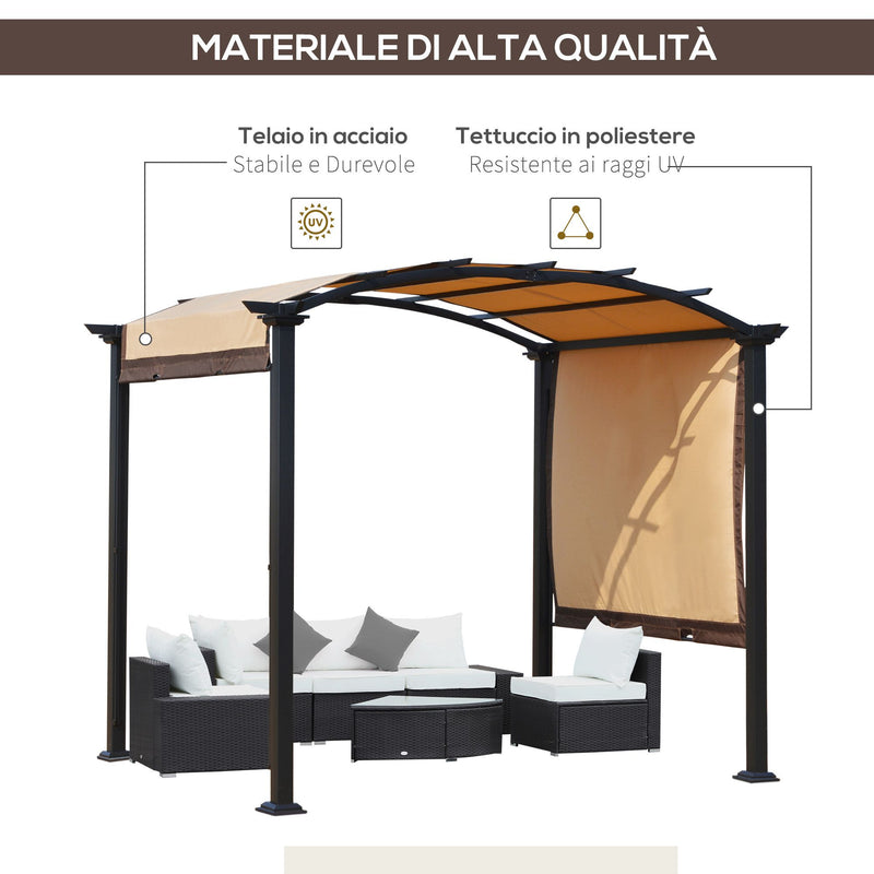 Pergola da Giardino 295x245x250 cm in Metallo e Poliestere Cachi
