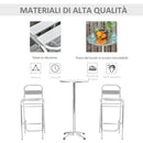 Set Tavolino Alto e 2 Sgabelli da Giardino in Alluminio e Acciaio