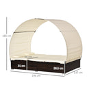Lettino Prendisole Doppio da Giardino 196x137x36,5 cm con Tettuccio in Rattan Marrone e Crema