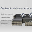 Set Salotto da Giardino Divano 3 Posti Pouf e Tavolino in Rattan Grigio