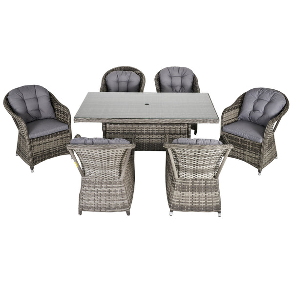 Ensemble table et 6 chaises de jardin en rotin avec coussins gris prezzo