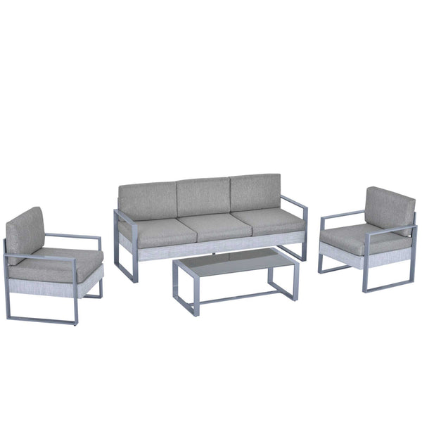 prezzo Salon de Jardin Canapé 2 Fauteuils et Table Basse en Aluminium Gris