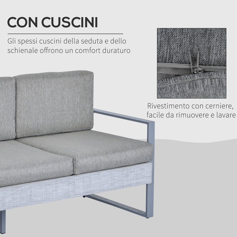 Set da Giardino Divano 2 Poltrone e Tavolino in Alluminio Grigio