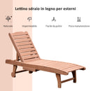Lettino Prendisole da Giardino 182x60x35 cm con Ruote e Vassoio Estraibile in Legno