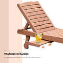 Lettino Prendisole da Giardino 182x60x35 cm con Ruote e Vassoio Estraibile in Legno