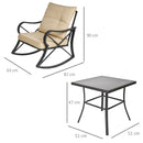 Set Tavolino e 2 Sedie a Dondolo da Giardino con Cuscini in Acciaio Marrone