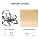 Set Tavolino e 2 Sedie a Dondolo da Giardino con Cuscini in Acciaio Marrone