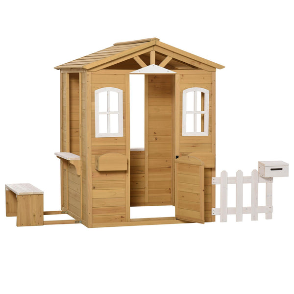 Maisonnette pour enfants 110x107x140 cm avec fenêtres clôturées et banc en bois online