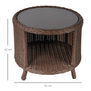Tavolino da Giardino Ø51x42 cm in Rattna Ripiano in Vetro Marrone