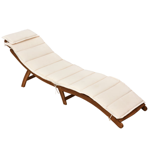 sconto Bain de soleil de jardin pliant 191x54x60,5 cm en bois avec matelas blanc crème