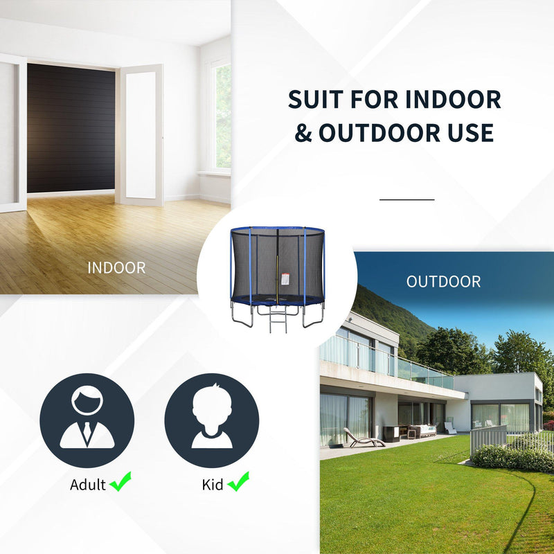 Trampolino Tappeto Elastico Ø244x240 cm con Rete e Bordo Imbottito Blu e Nero