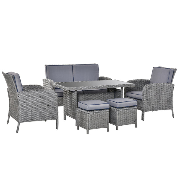 online Ensemble de jardin canapé 2 fauteuils 2 tabourets et table en rotin gris