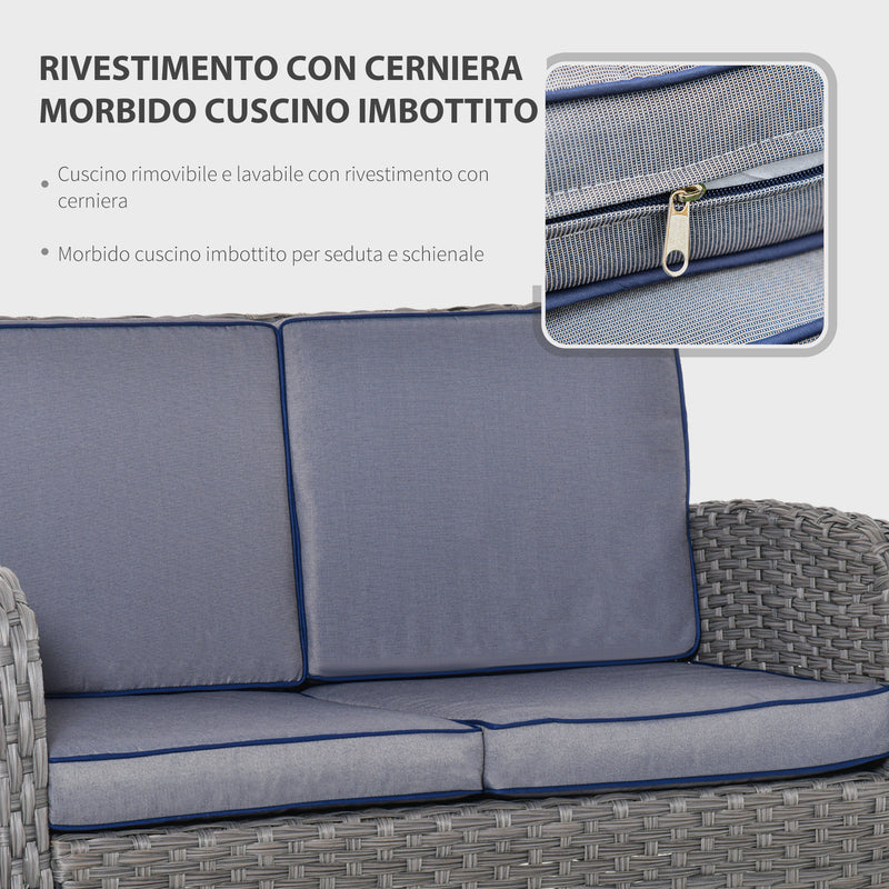 Set da Giardino Divano 2 Poltrone 2 Sgabelli e Tavolo in Rattan Grigio