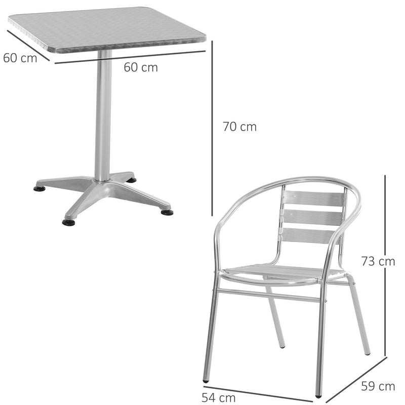 Set Tavolino e 2 Sedie da Giardino in Alluminio e Acciaio Inox