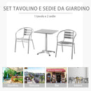 Set Tavolino e 2 Sedie da Giardino in Alluminio e Acciaio Inox