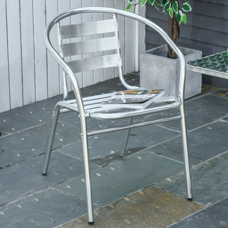 Set Tavolino e 2 Sedie da Giardino in Alluminio e Acciaio Inox