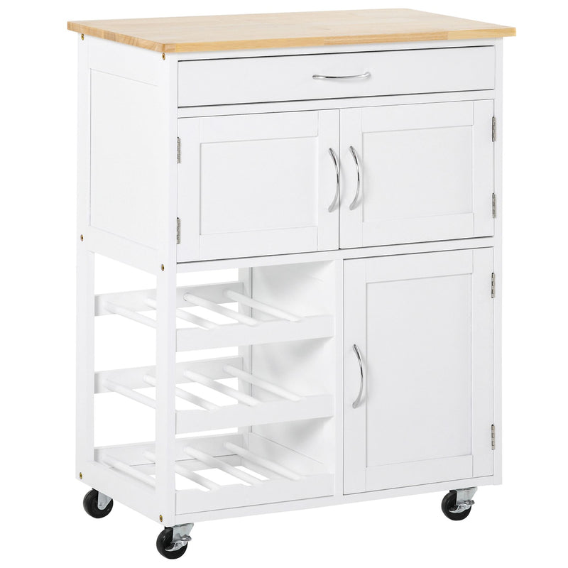 Carrello da Cucina 1 Cassetto 3 Ante 67x37x87 cm in Legno Bianco
