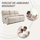 Divano 3 Posti Reclinabile Manuale 187x92x97 cm in Tessuto Beige