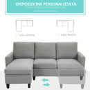 Divano 3 Posti 197x139x91 cm con Penisola Reversibile in Tessuto Grigio