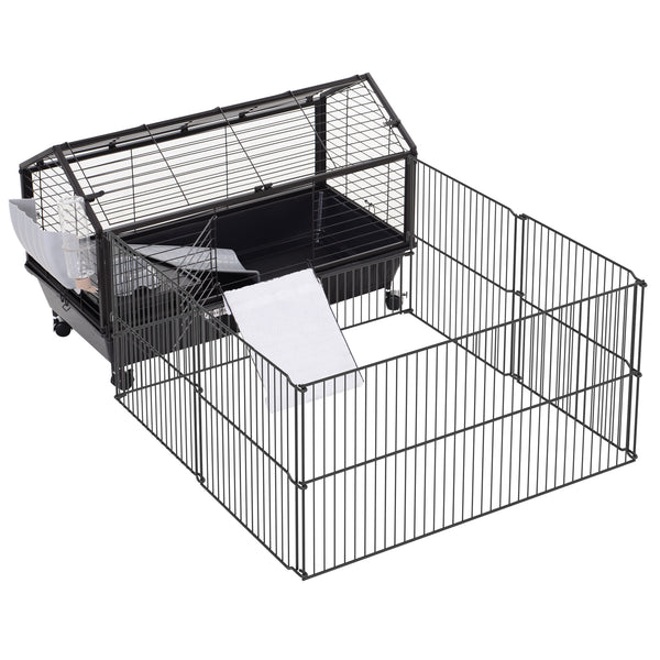 Cage d'Intérieur pour Lapins Rongeurs 88x128,5x56 cm en Métal et Plastique Noir online
