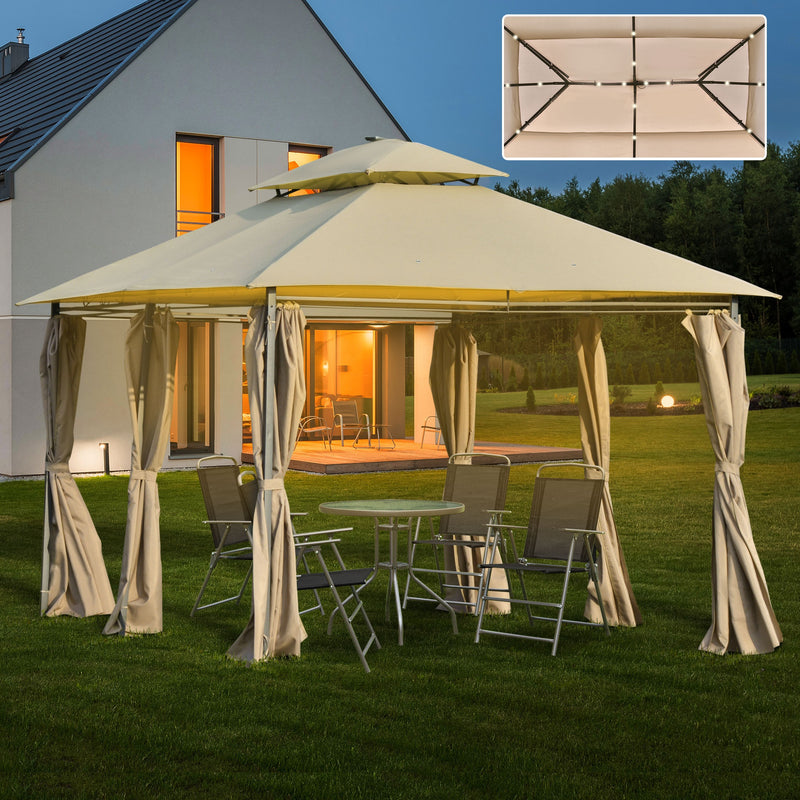 Gazebo da Giardino con Pannelli Solari e LED 3x4m in Acciaio Cachi