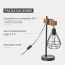 Lampada da Comodino con Paralume in Metallo E14 25x15x48 cm Nera