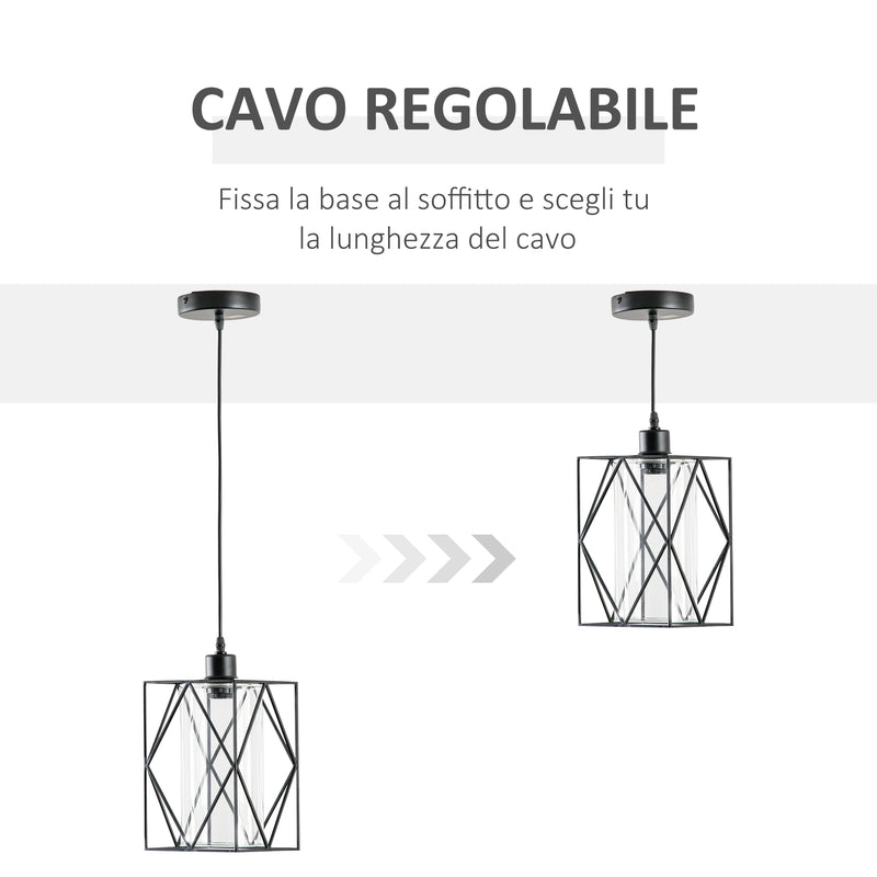 Lampadario Stile Geometrico 16x16x120 cm E27 in Metallo Nero