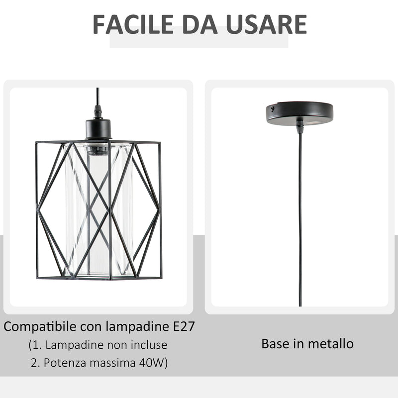 Lampadario Stile Geometrico 16x16x120 cm E27 in Metallo Nero