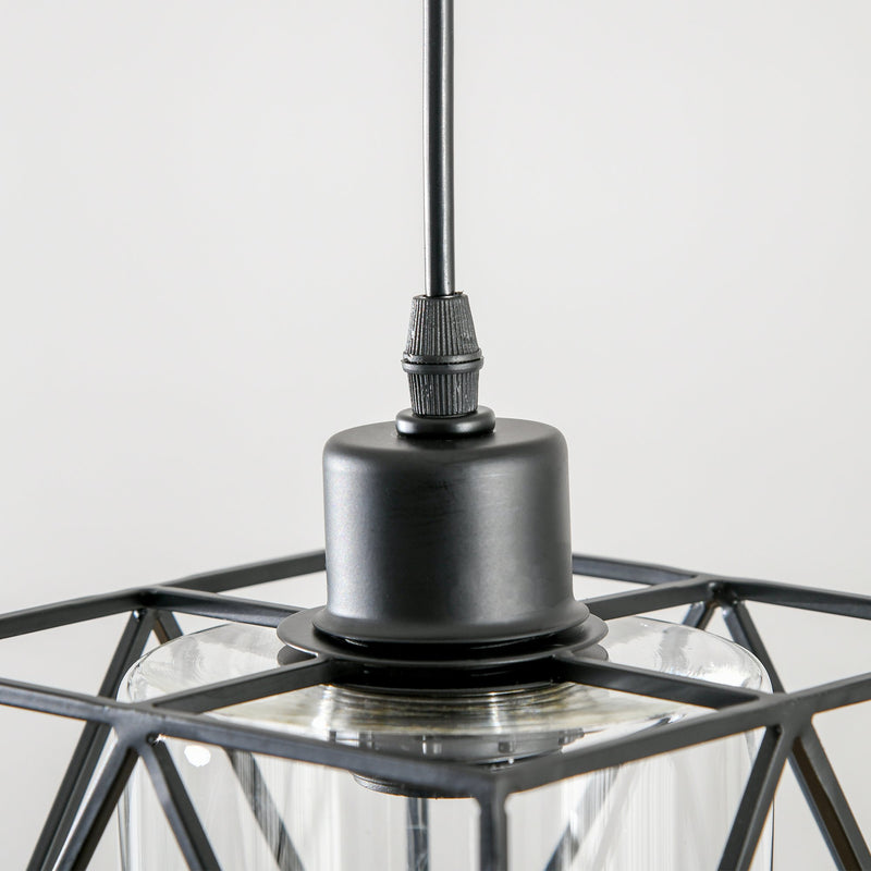 Lampadario Stile Geometrico 16x16x120 cm E27 in Metallo Nero