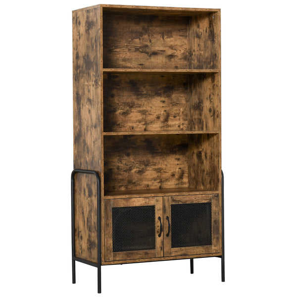 sconto Bibliothèque 3 Etagères et 2 Portes 81x40x160 cm en Bois et Métal Marron et Noir