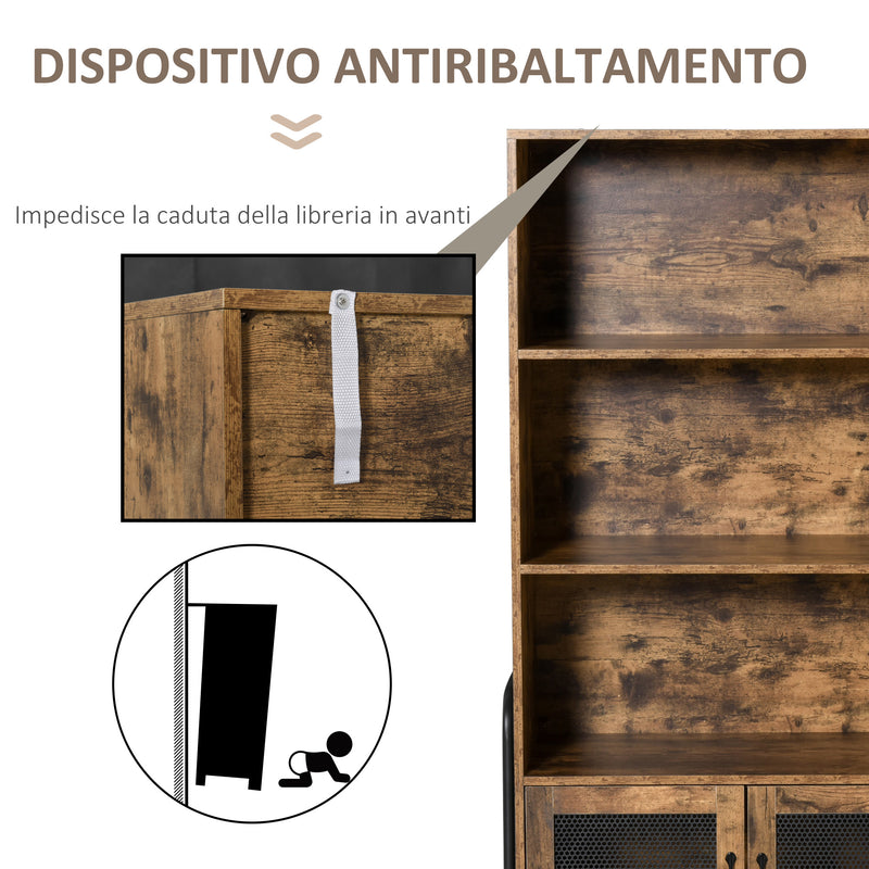 Libreria 3 Ripiani e 2 Ante 81x40x160 cm in Legno e Metallo Marrone e Nero