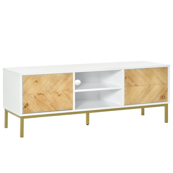 Meuble TV 2 Portes et Compartiment Central 120x40x44,6 cm en Bois Blanc et Doré sconto