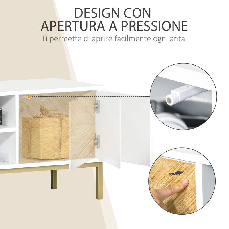 Mobile TV 2 Ante e Vano Centrale 120x40x44,6 cm in Legno Bianco e Oro