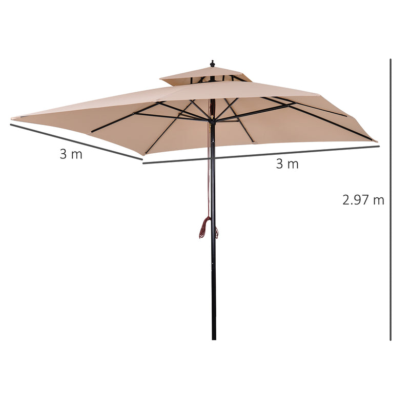 Ombrellone da Giardino 3x3 m Palo Ø48 mm in Metallo e Poliestere Beige e Nero