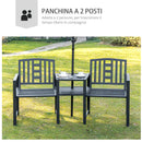 Panchina 2 Posti da Giardino 165x53,5x85,5 cm con Tavolino in Metallo Nero